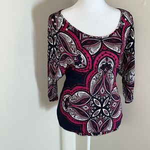 NWOT Inc International Concepts blouse xs paisley blue white pink magenta